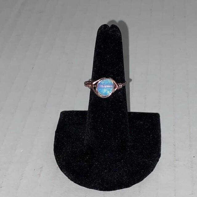 Opalite Gemstone Copper Wire Design Ring Size 8.5