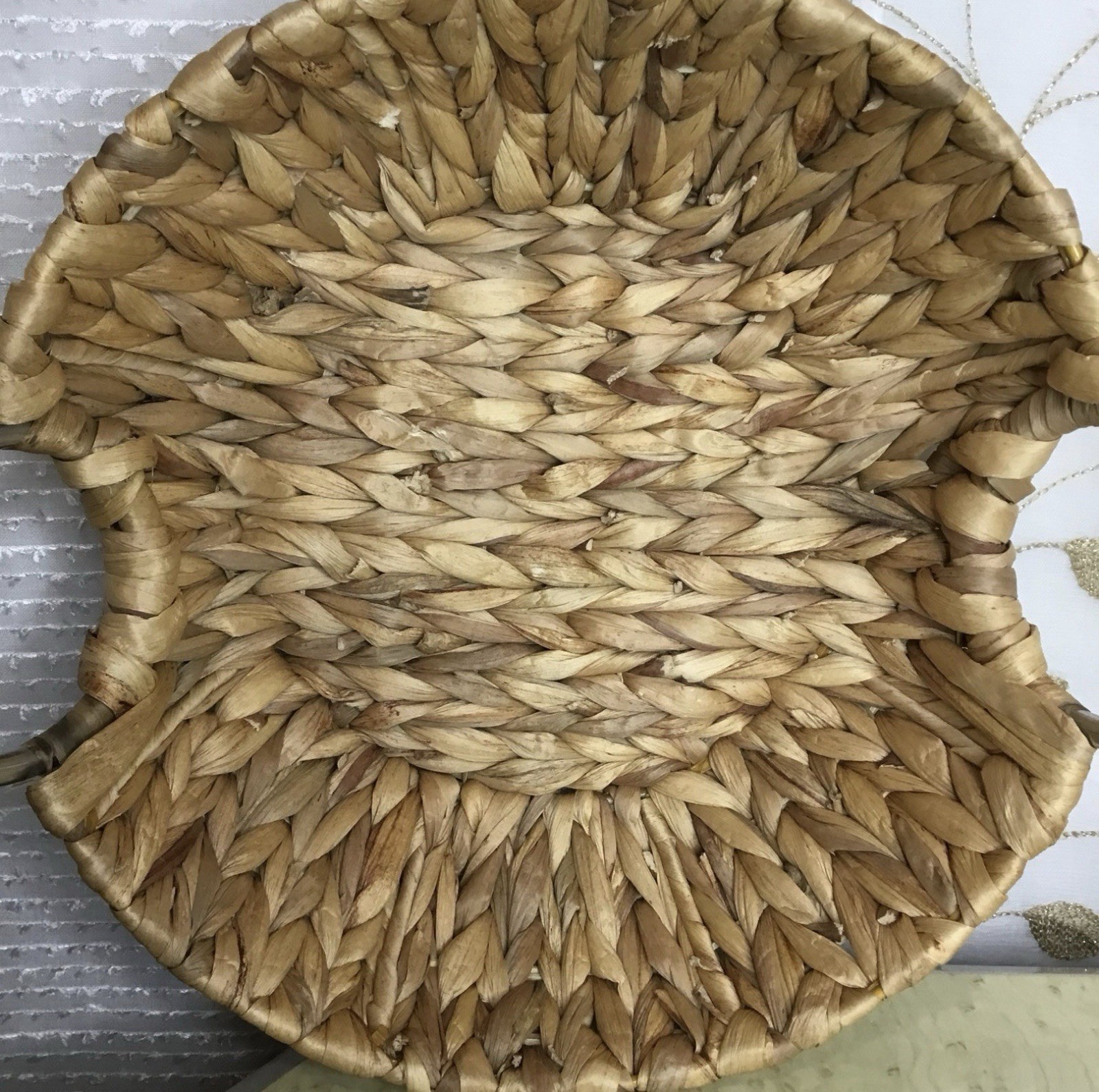 Rustic Woven Basket With Metal Handles Minimalist Earthy Home Decor