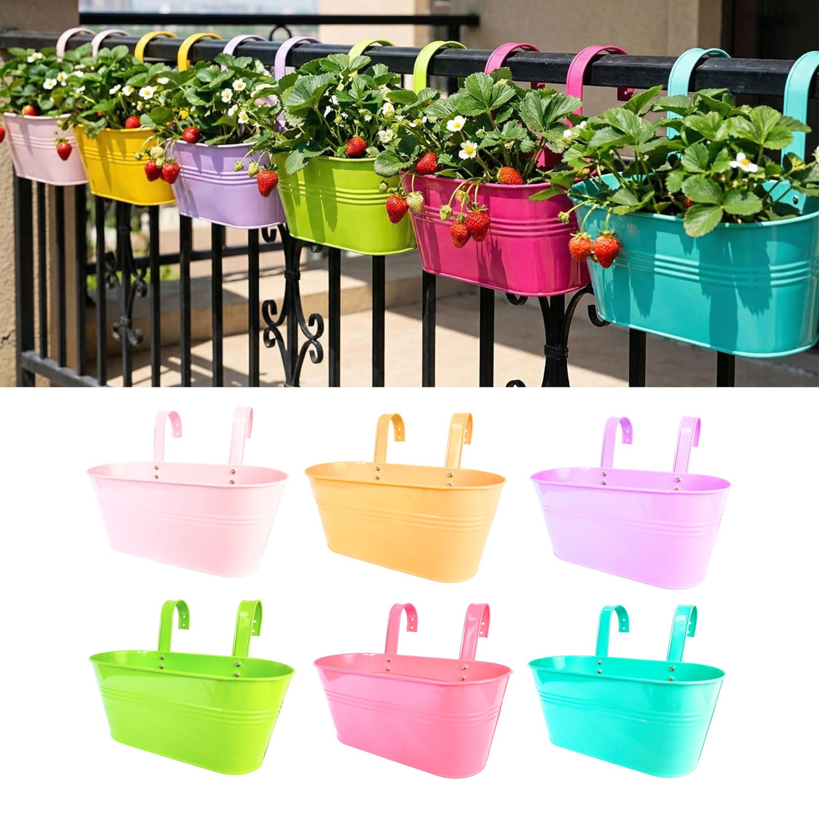 LaLaGreen Rail Planter Outdoor Plants (6 Pack, 9.8 Inch) Metal Iron Strawberr...