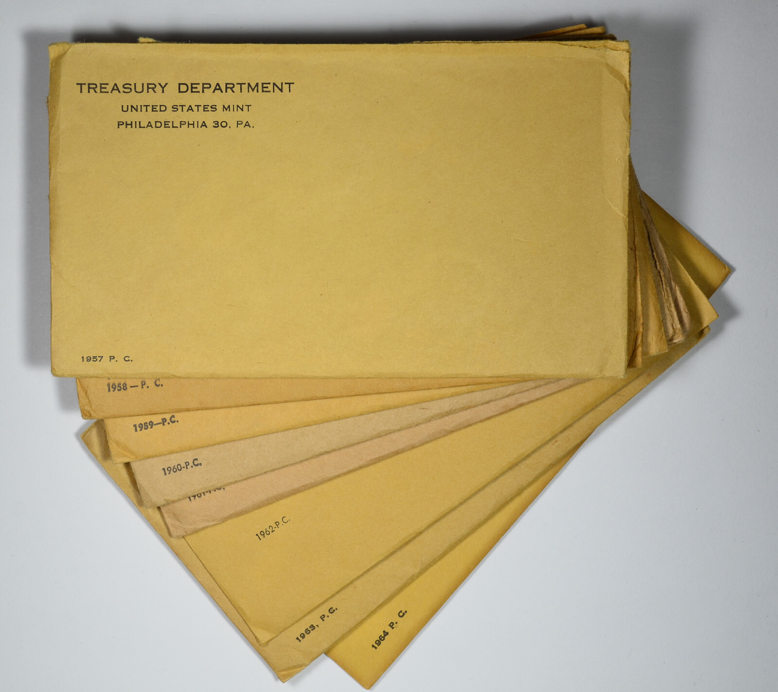 1957 - 1964 Eight Philadelphia US Proof Set Envelopes Only - No Coins