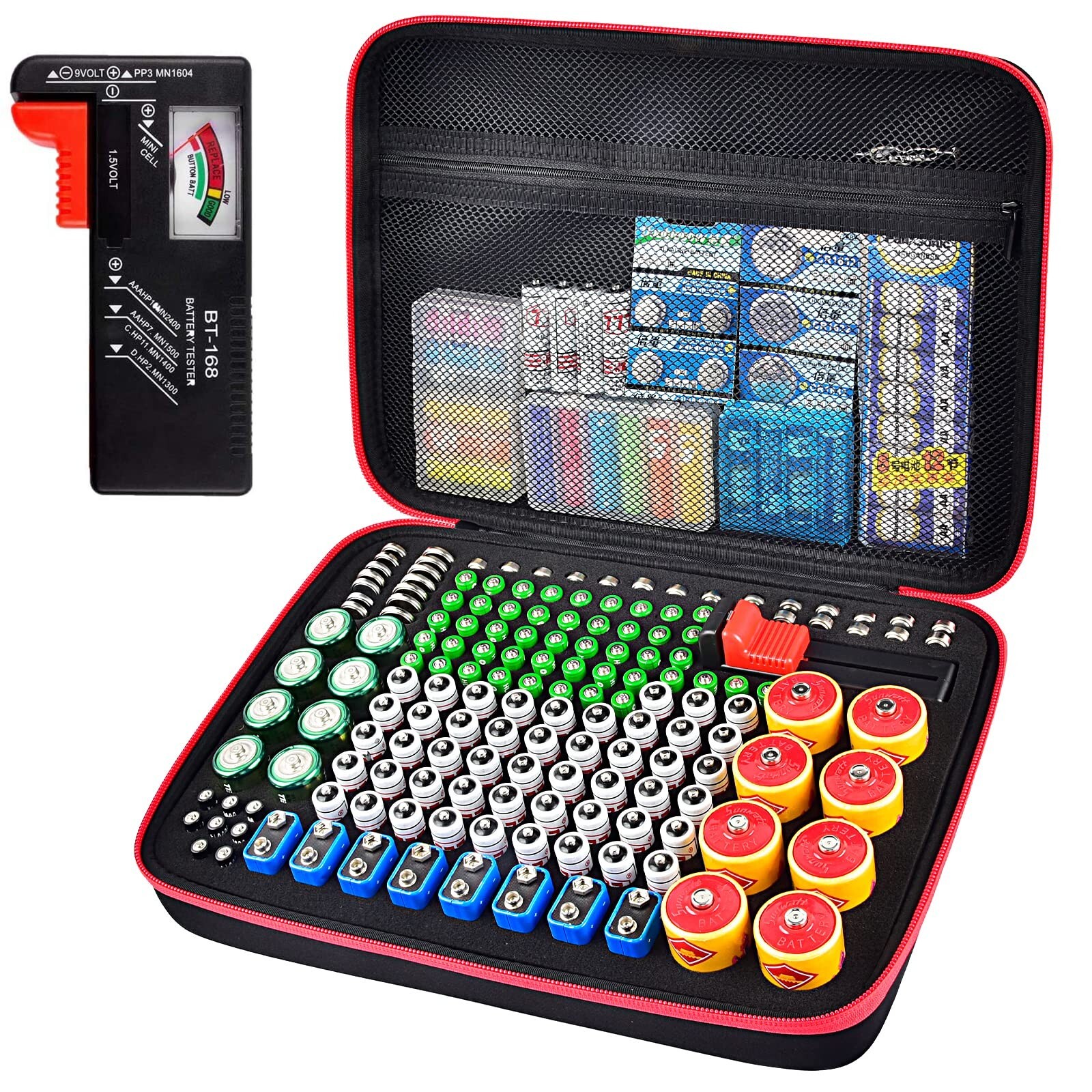 Battery Organizer Storage Holder Case Box with Tester Checker BT-168. Holds 2...