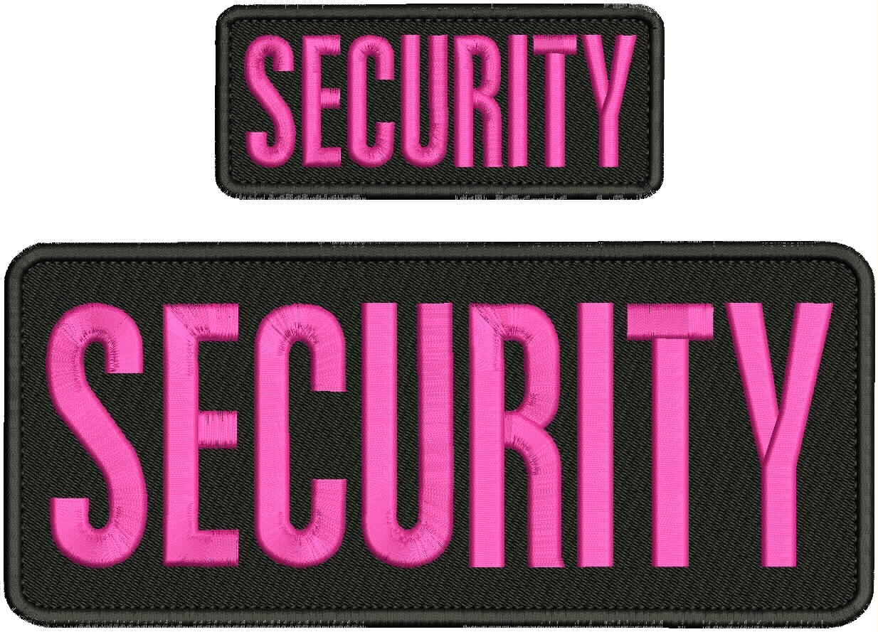 security embroidery patches 4x10 and 2x5 hook on back pink on black