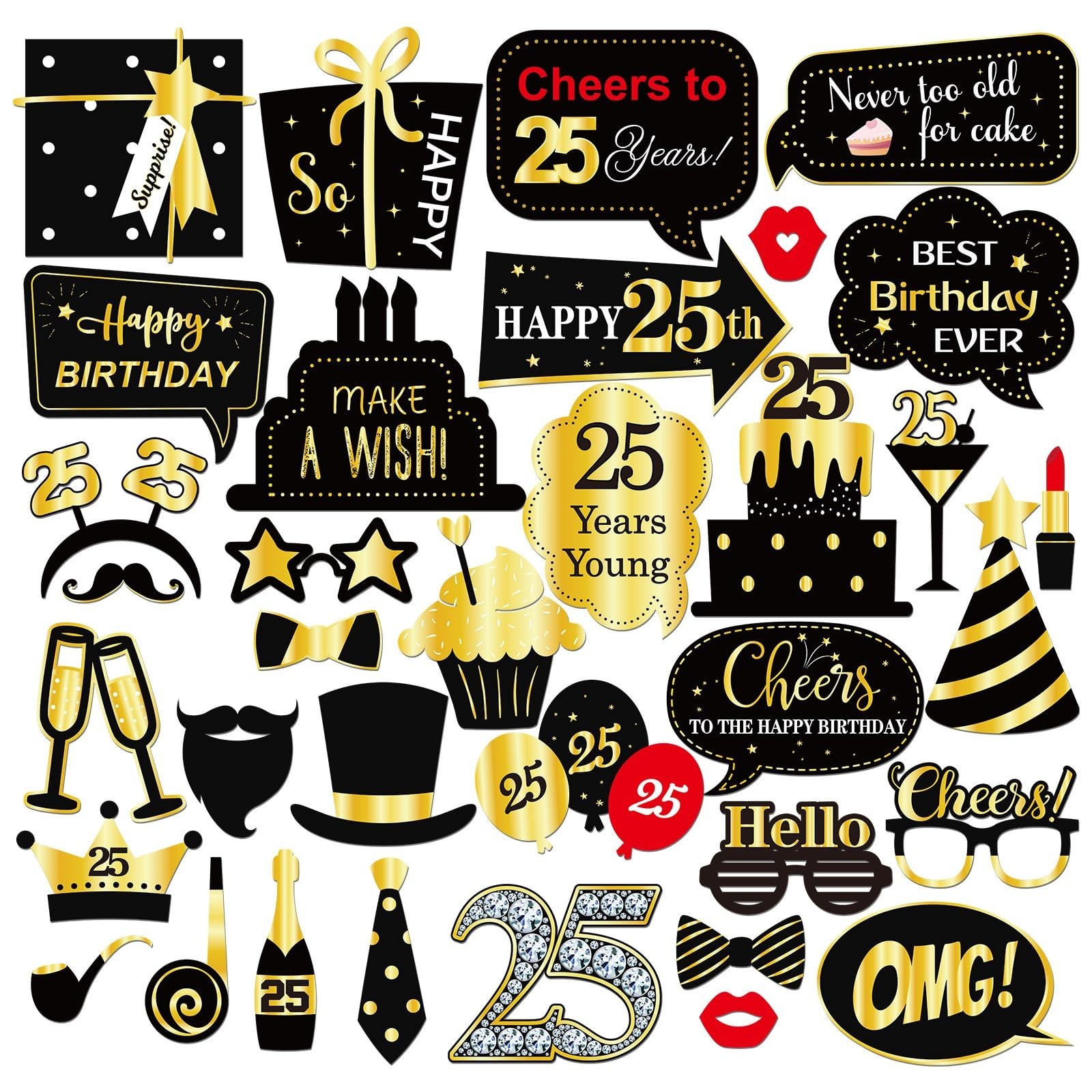 INNORU 25th Birthday Photo Booth Props, Boys Girls 25th Birthday Photoshoot F...