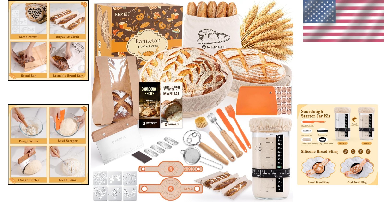 Complete Sourdough Starter Set with Handmade Rattan Baskets & Tools - Gift Ready