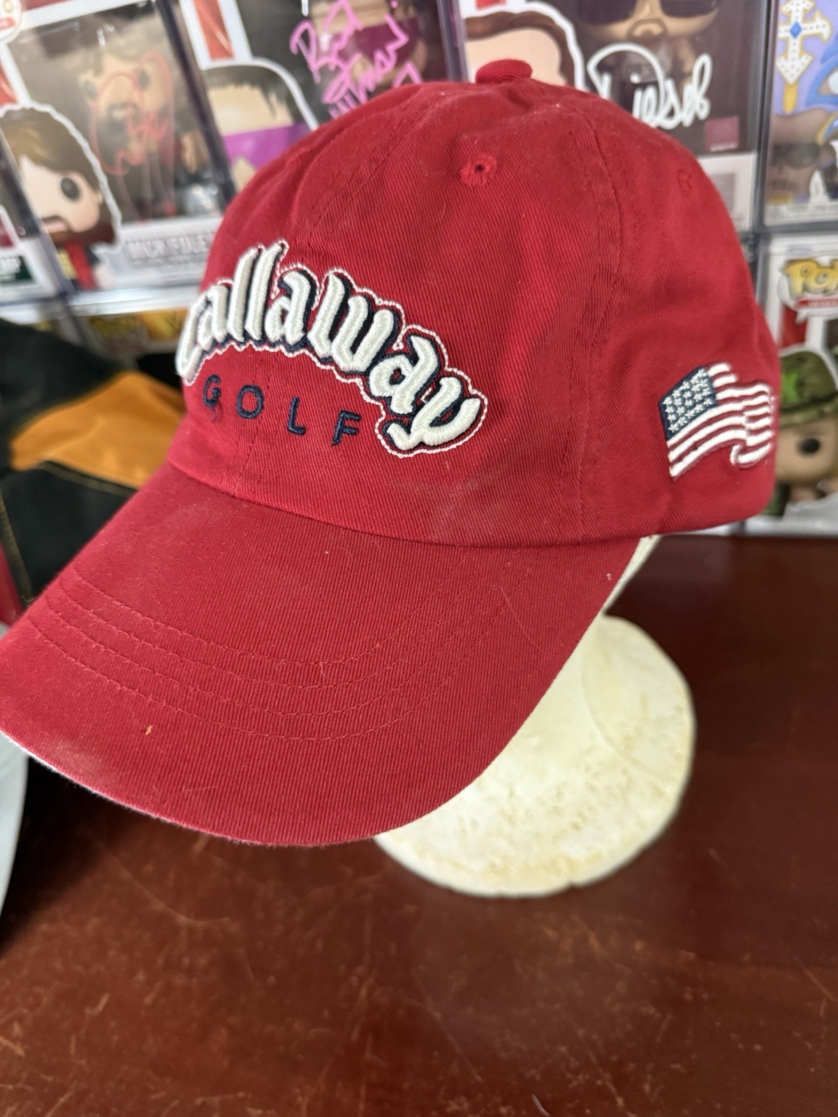 Callaway Strapback Golf Hat / Cap - Red - American Flag Hit On Side