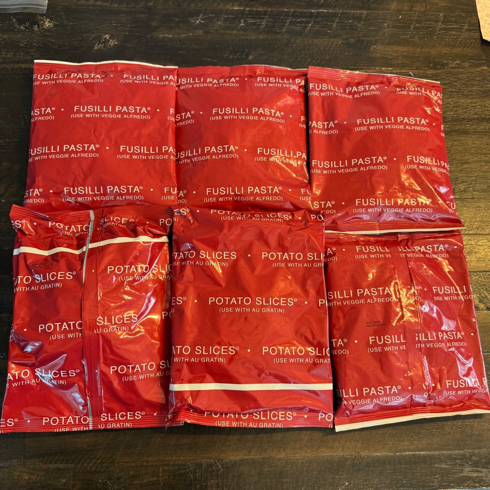 Lot of 6 Vintage 2012 MRE Survival Food Fusilli Pasta & Potato Slices Red Pouch