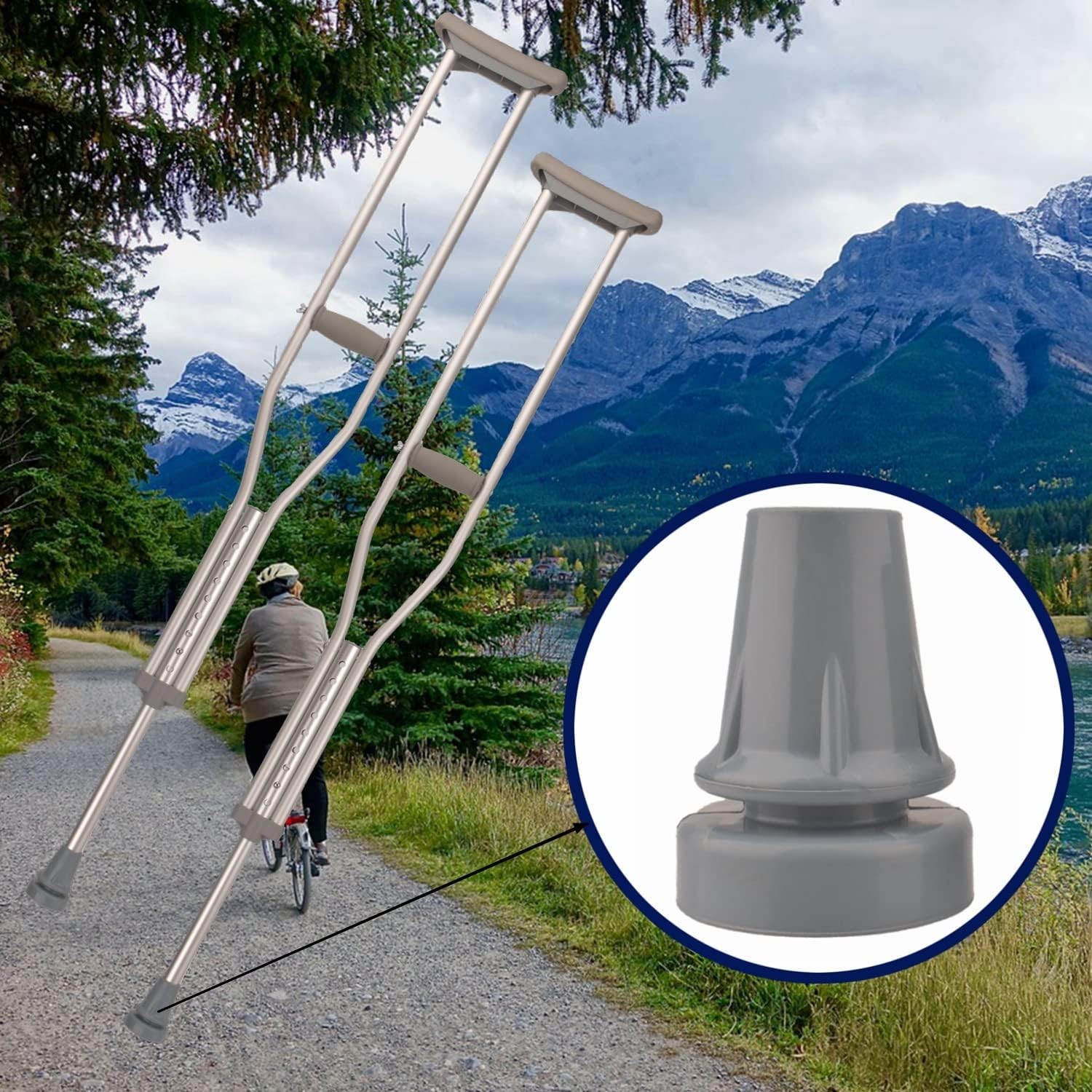 Crutch Tips Anti-Slip Pad, Accessories, Replacement Grey