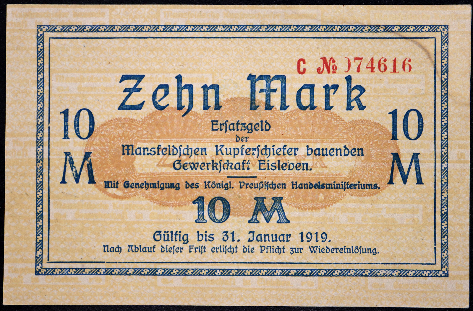EISLEBEN 1918 "Mansfeld Copper Shale" 10 Mark Grossnotgeld German Notgeld