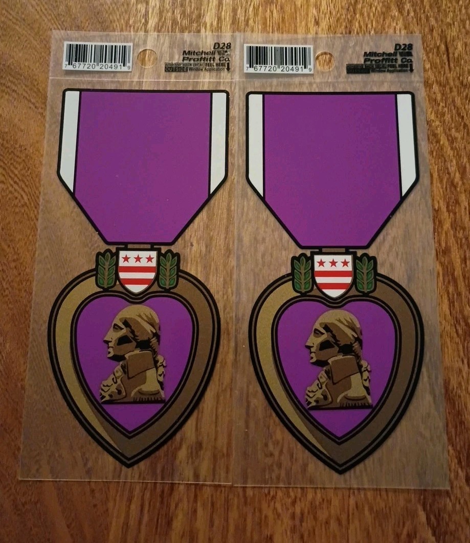 2- PURPLE HEART MEDAL  MILITARY 6" STICKER DECAL Made In The USA