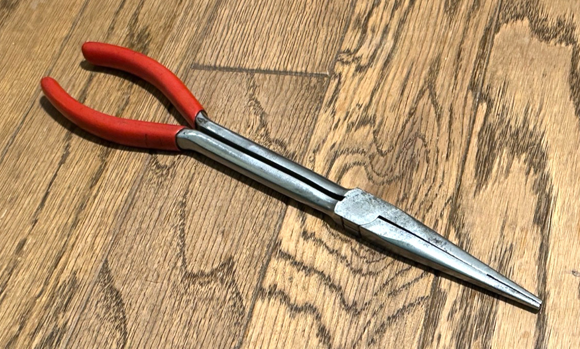 🇺🇸 Snap On Tools USA 11" Straight Long Reach Needle Nose Pliers Stork Red Grip