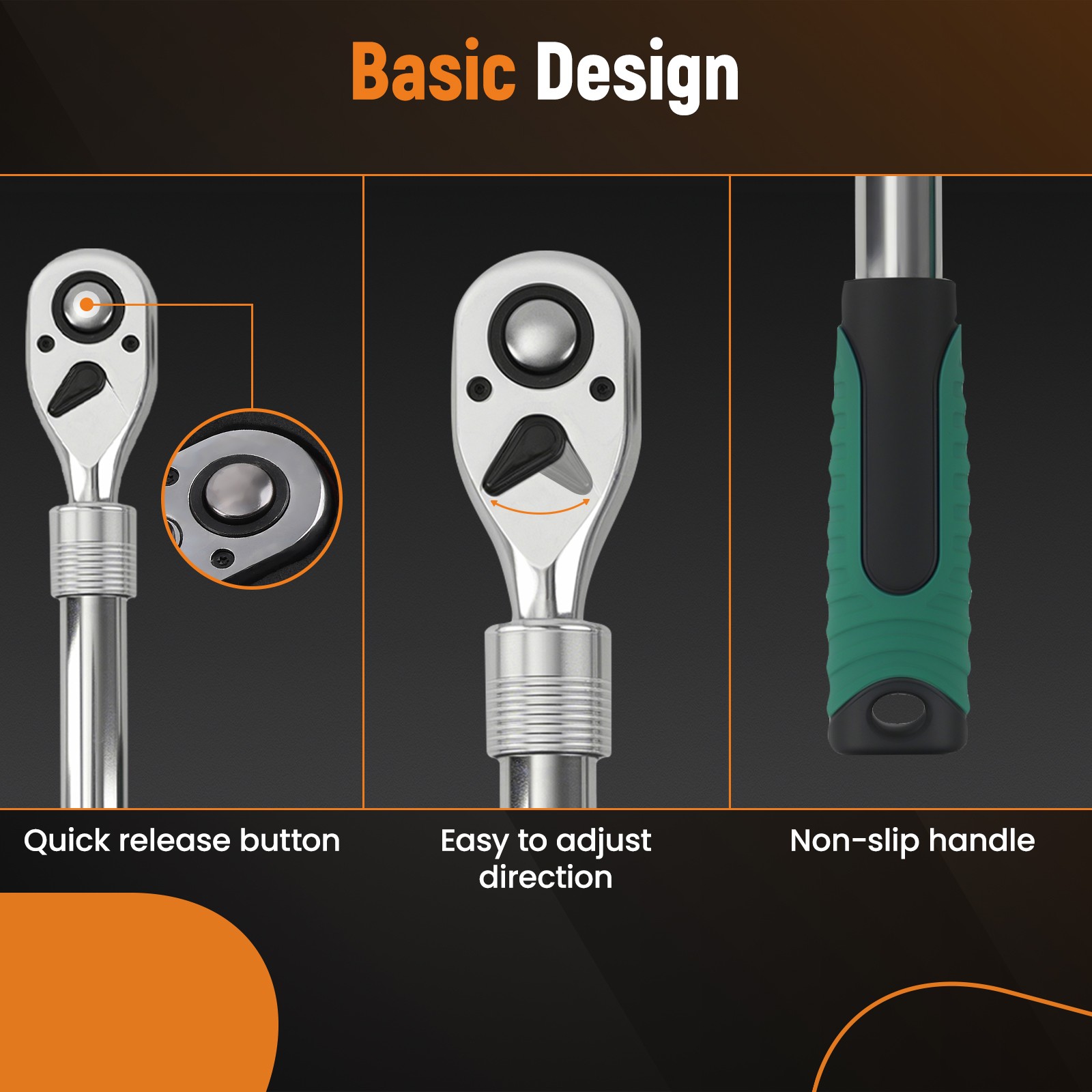 Workshop Ratchet Tool Set 3-Piece Extendable Handle 72-Tooth Quick Release