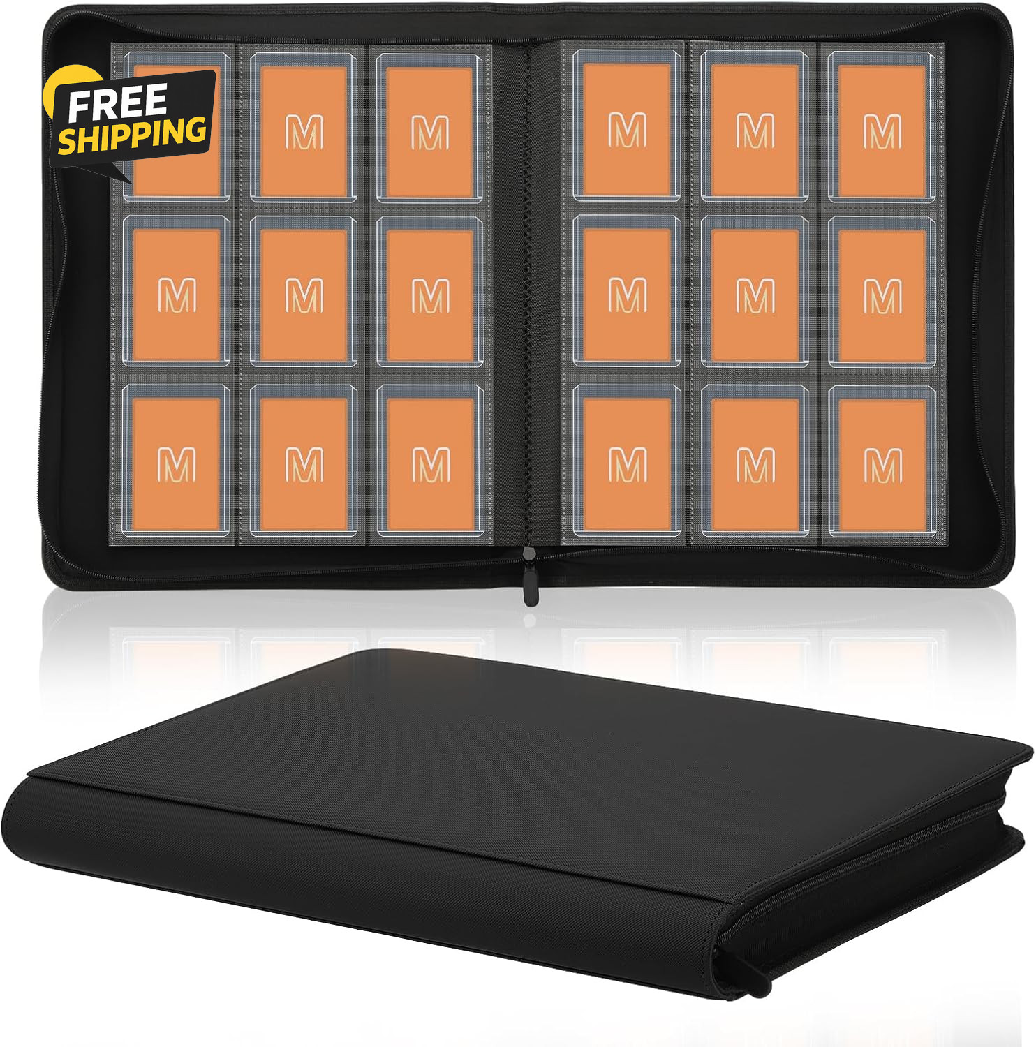 Toploader Binder,Trading Card Binder Storage Hold up 288 Cards 9-Pocket (9Black)