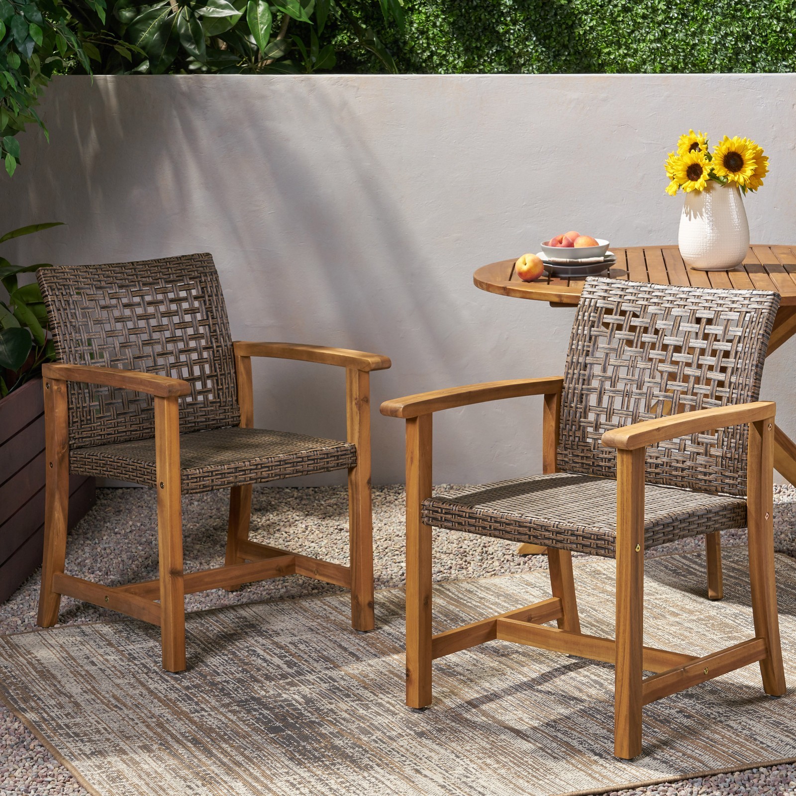 HAMPTON WOOD AND WICKER DINING CHAIR( SET OF 2 )