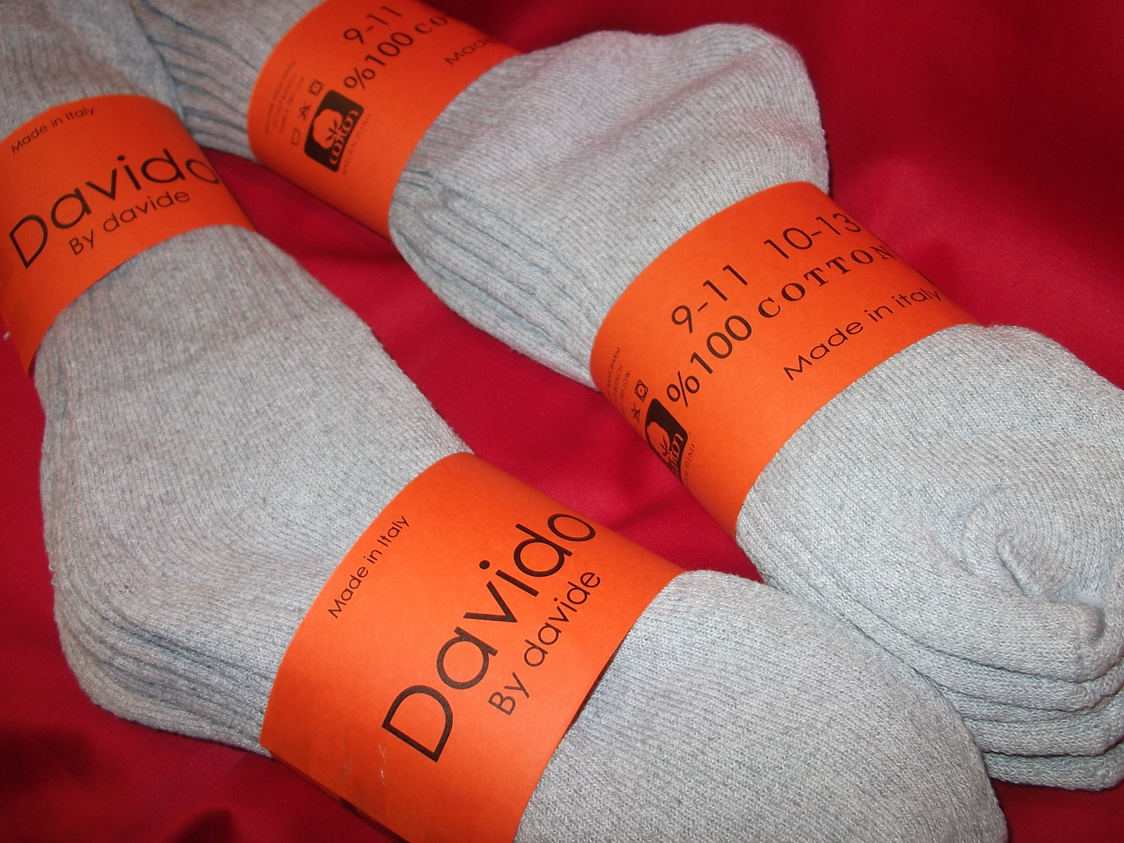 Davido Mens socks crew made in Italy 100% cotton 6 pack gray size 10-13