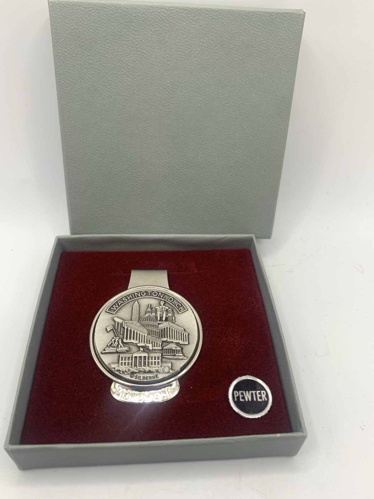 Washington DC Souvenir Pewter Money Clip Silberne Vintage New in Box