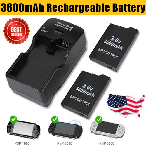 LOT 3600mah Rechargeable Battery for PSP Slim 2000/2001/3000/3001/3003+Charger
