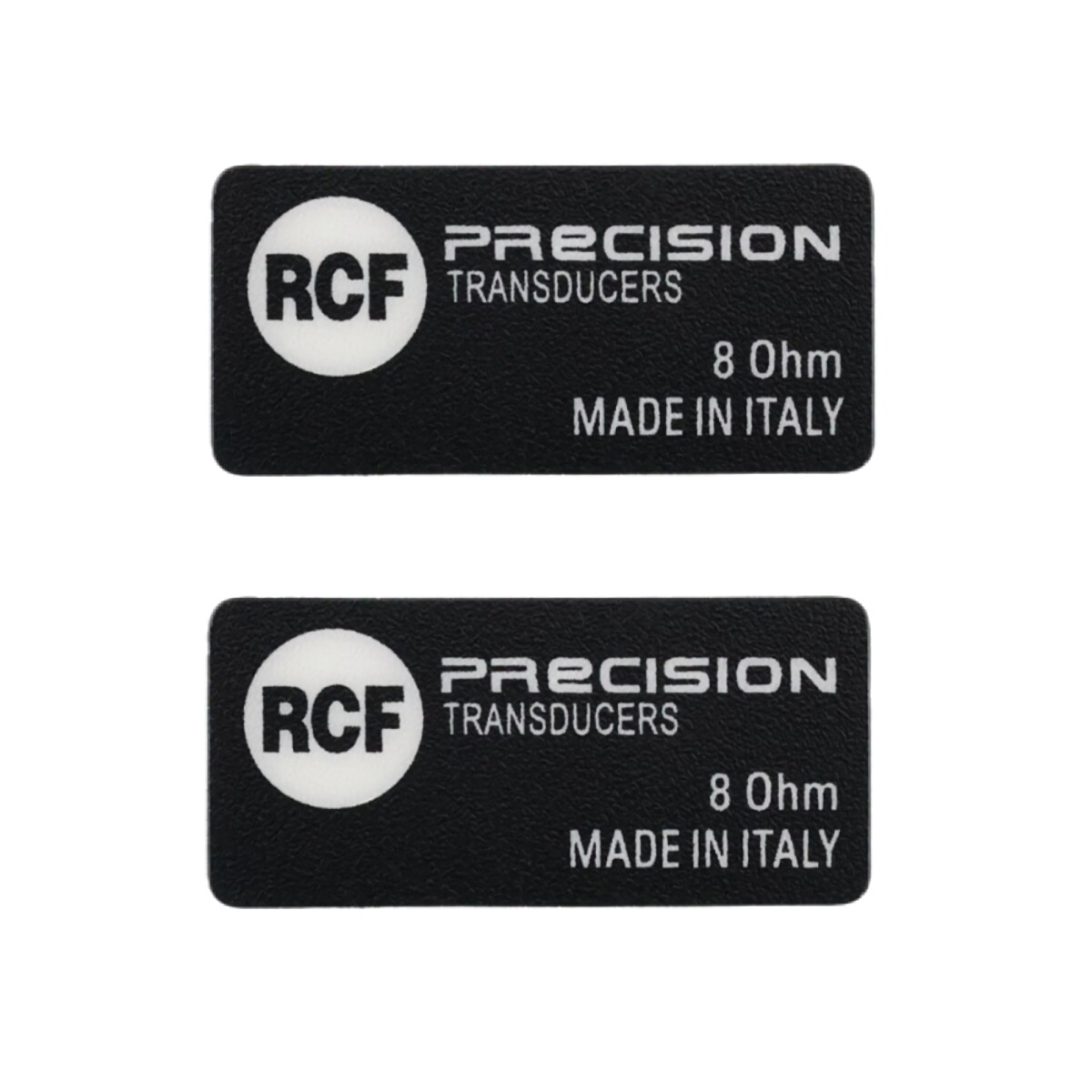 RCF PRECISION TRANSDUCERS 8 0hm logo badge 30mm(1.18")X14mm(0.55")