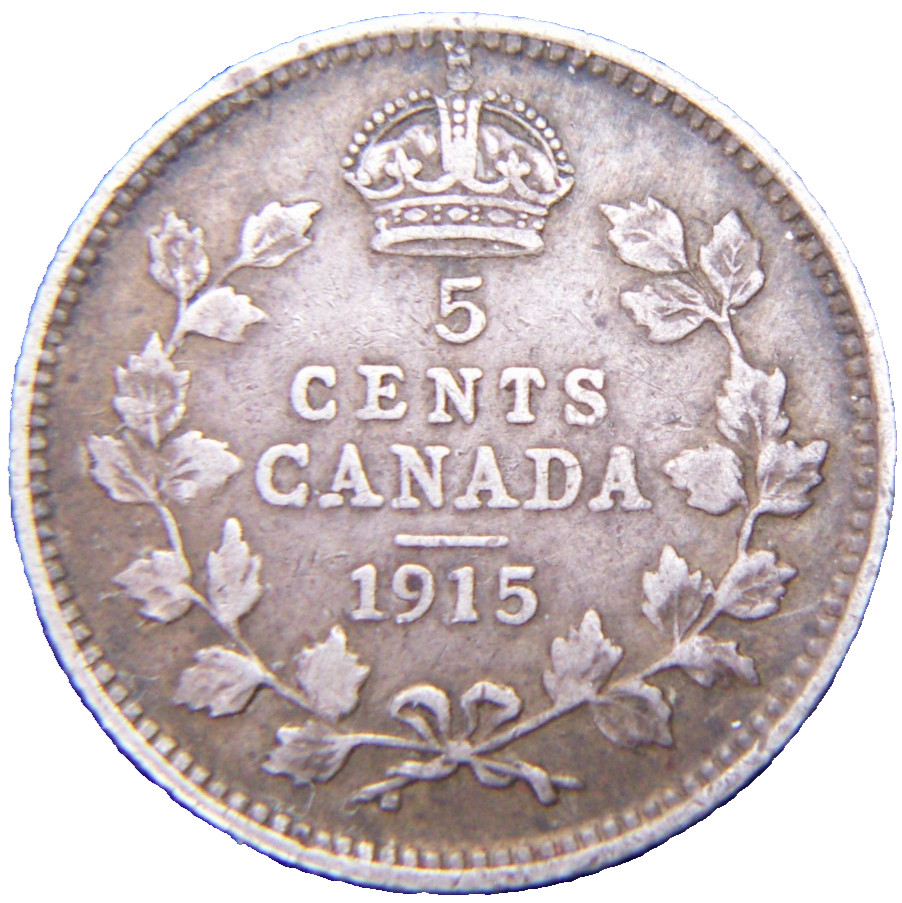 1915 CANADA 5 CENT SCARCE SILVER COIN