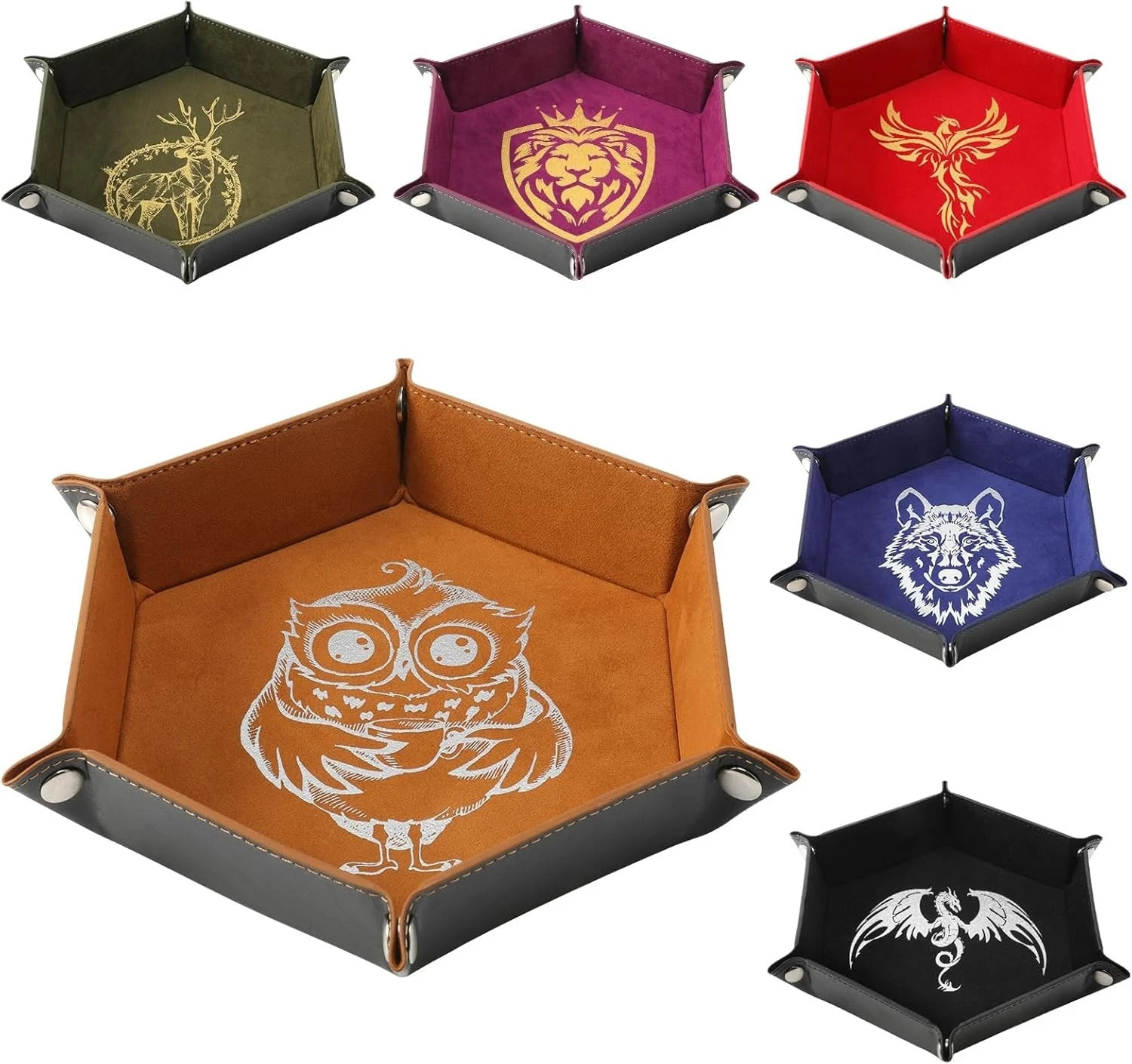 6 Pcs DND Dice Tray with Animals Pattern for RPG D&D Table Animal Series