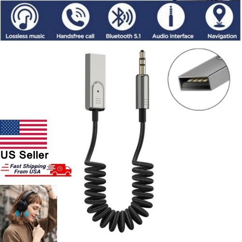 Aux to Bluetooth 5.1 Adapter 3.5mm Bluetooth Receiver Microphone for Car