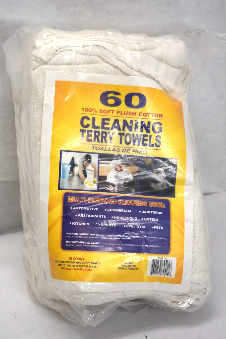 Cleaning Terry Towels 100% Soft Plush Cotton White Multi-Purpose Towels 60 Pack