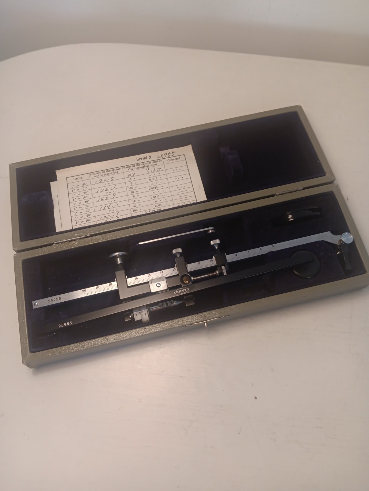 vintage Kent Compensating Polar Planimeter 25955 housed in its original case