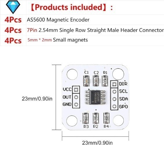 AS5600 12bit Magnetic Encoder Sensor 3.3V High Precision Angle Measurement
