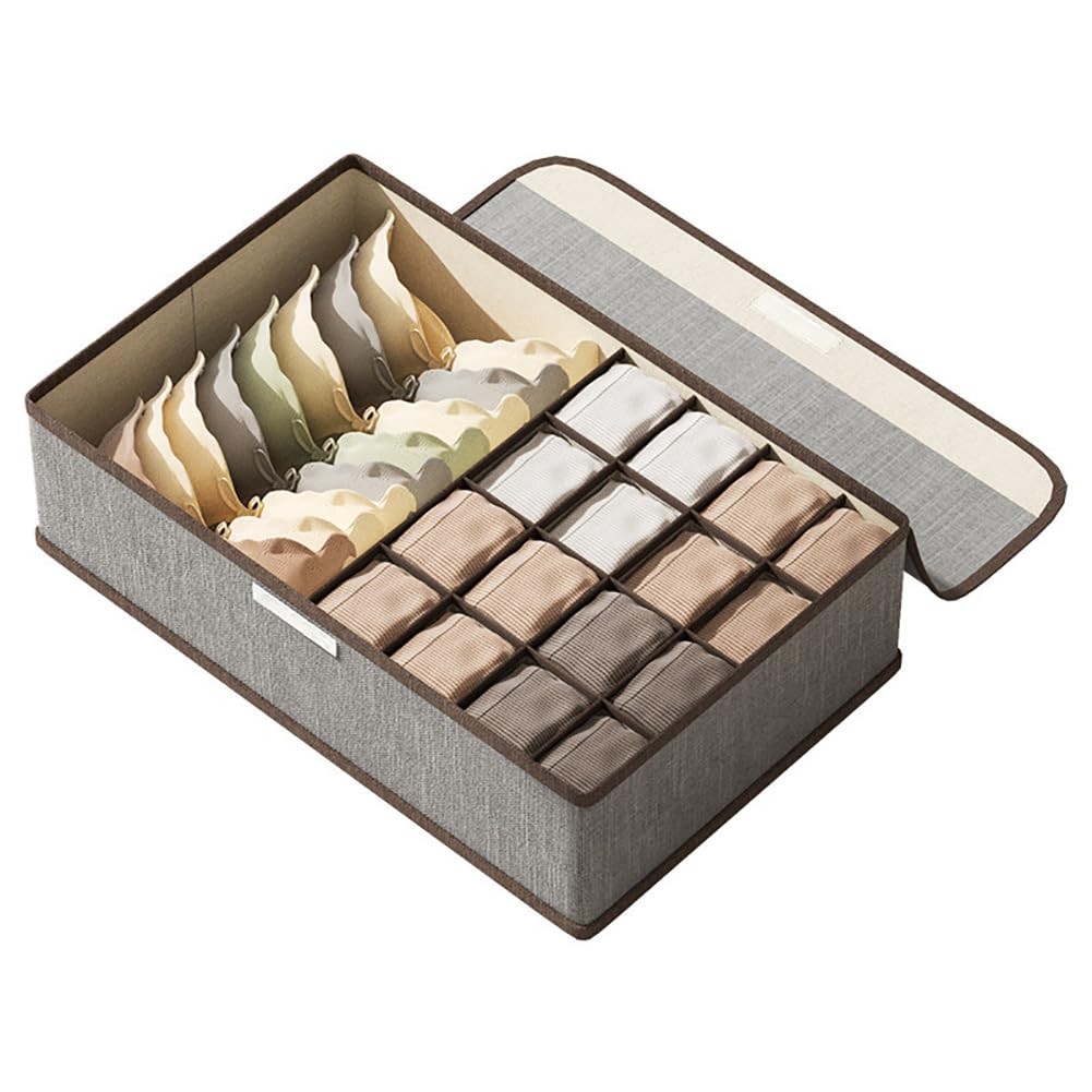 Underwear Sock Tie Storage Organizer with Lid, Foldable Closet Drawer Organiz...