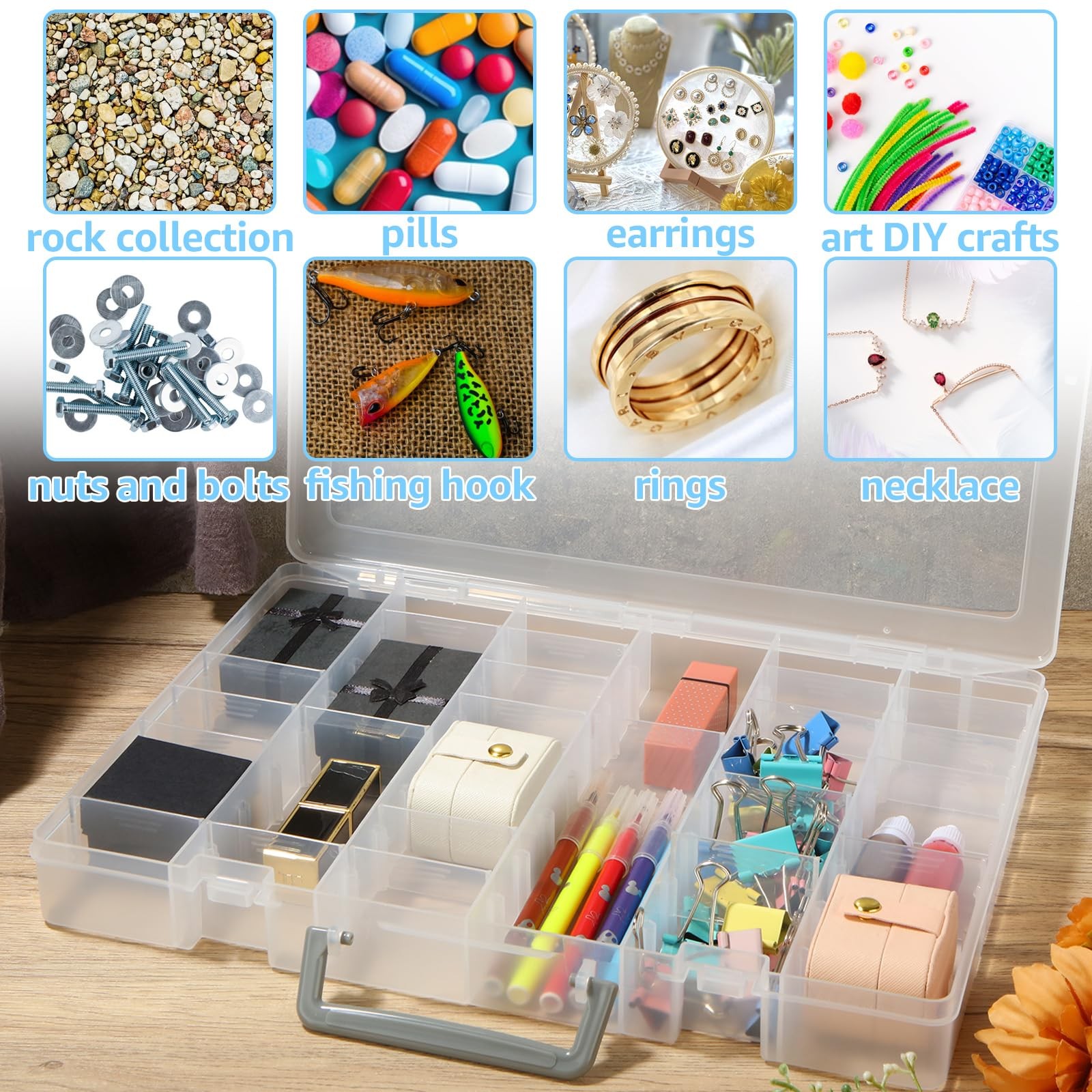 2 Pack Large 48 Girds Plastic Organizer Box with Adjustable Dividers, Clear S...