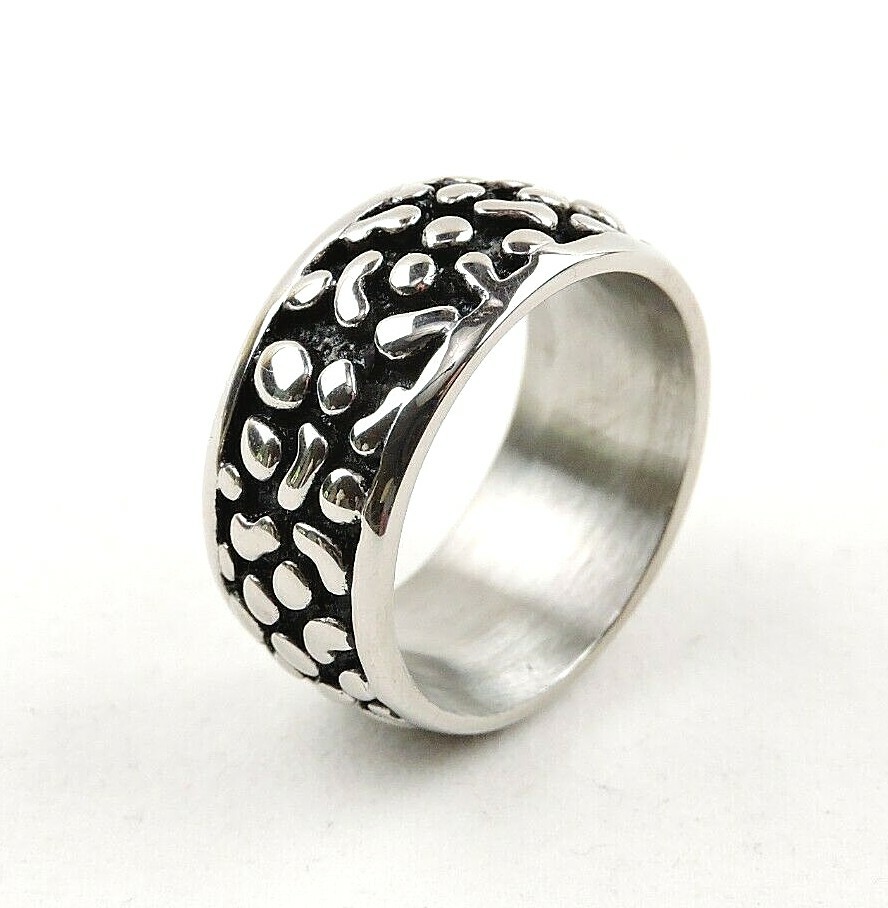 Stainless Steel 11 mm Wide Textured Band Ring - Free Gift Packaging