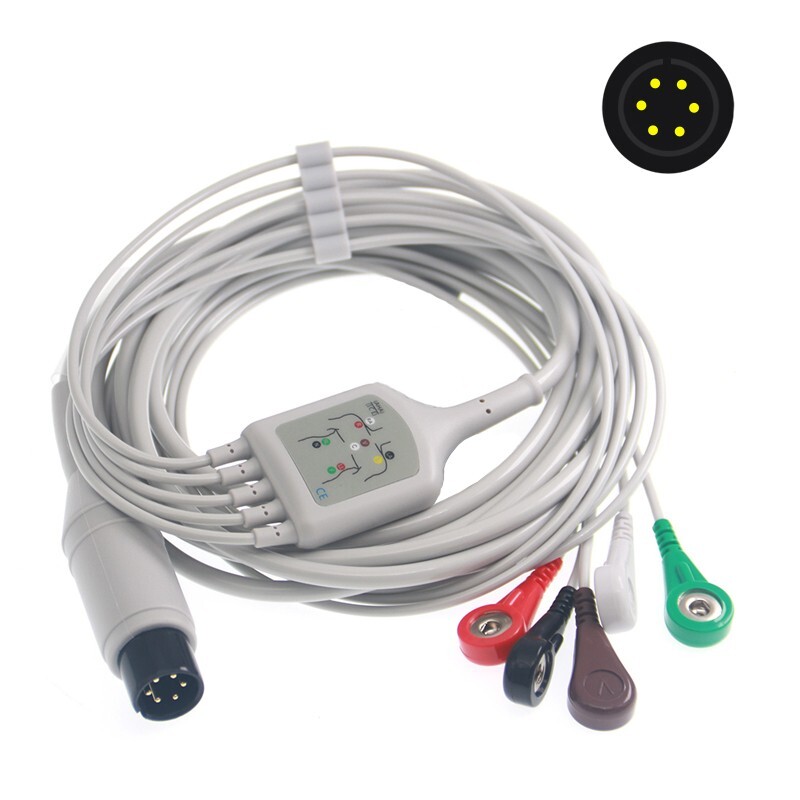 6Pin 5-Lead ECG Cable, AHA,Snap,for EDAN IM6/8/9 IM50/60/70/80 M9 M8 Monitor