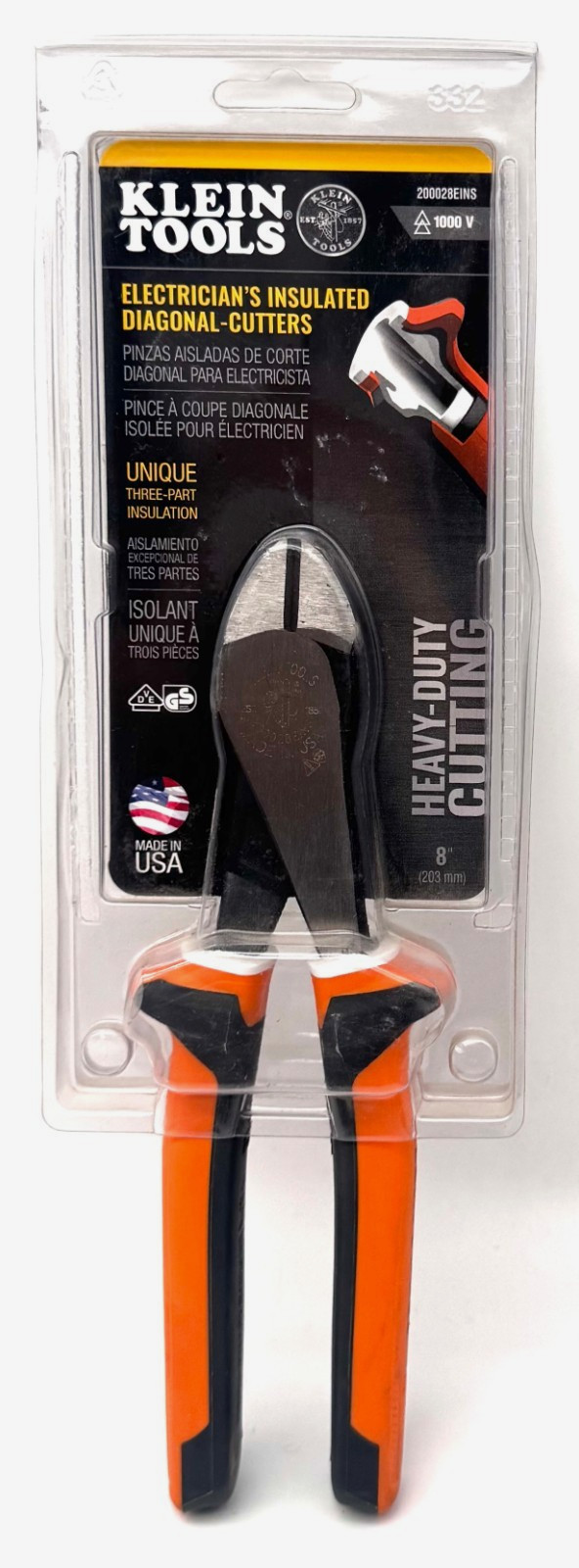 NEW Klein Tools 200028EINS Electrician's Insulated Diagonal-Cutters 1000V ~Fr.Sh