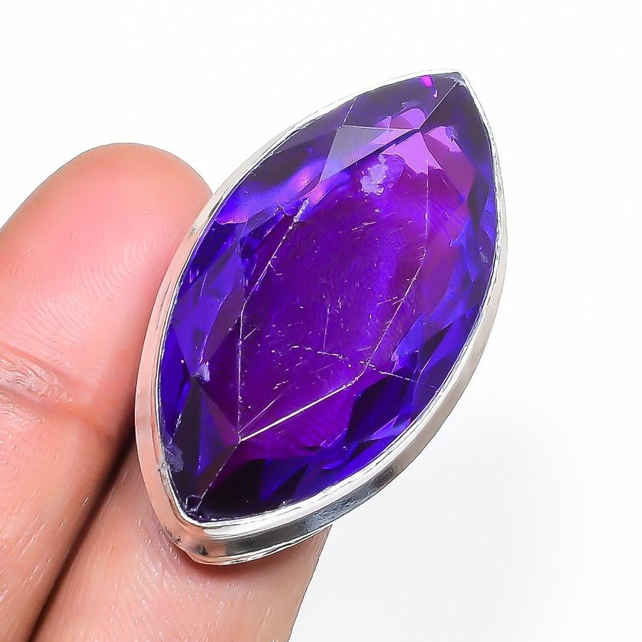 Faceted Purple Tourmaline Gemstone Ethnic 925 Sterling Silver Adjustable Ring V6