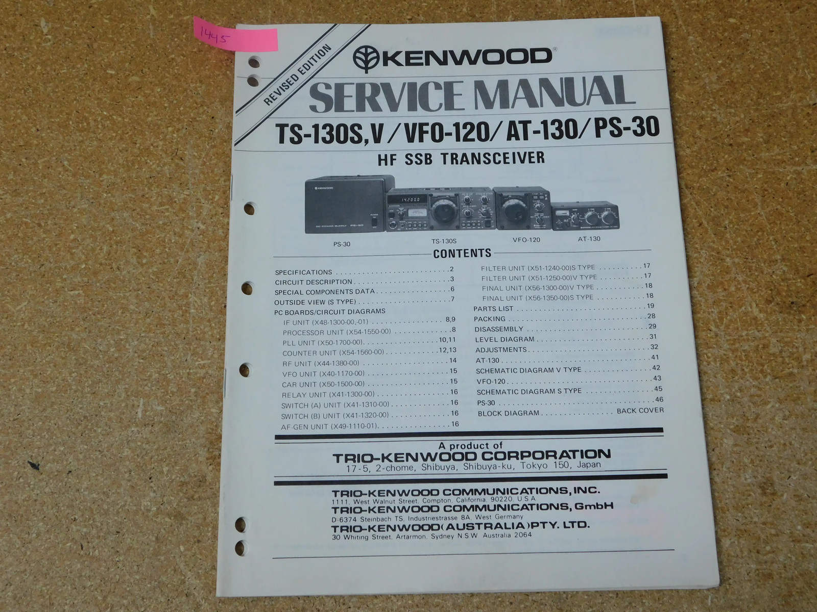 Kenwood TS-130S Radio HF SSB Transceiver Service Manual w/ Schematics (original)