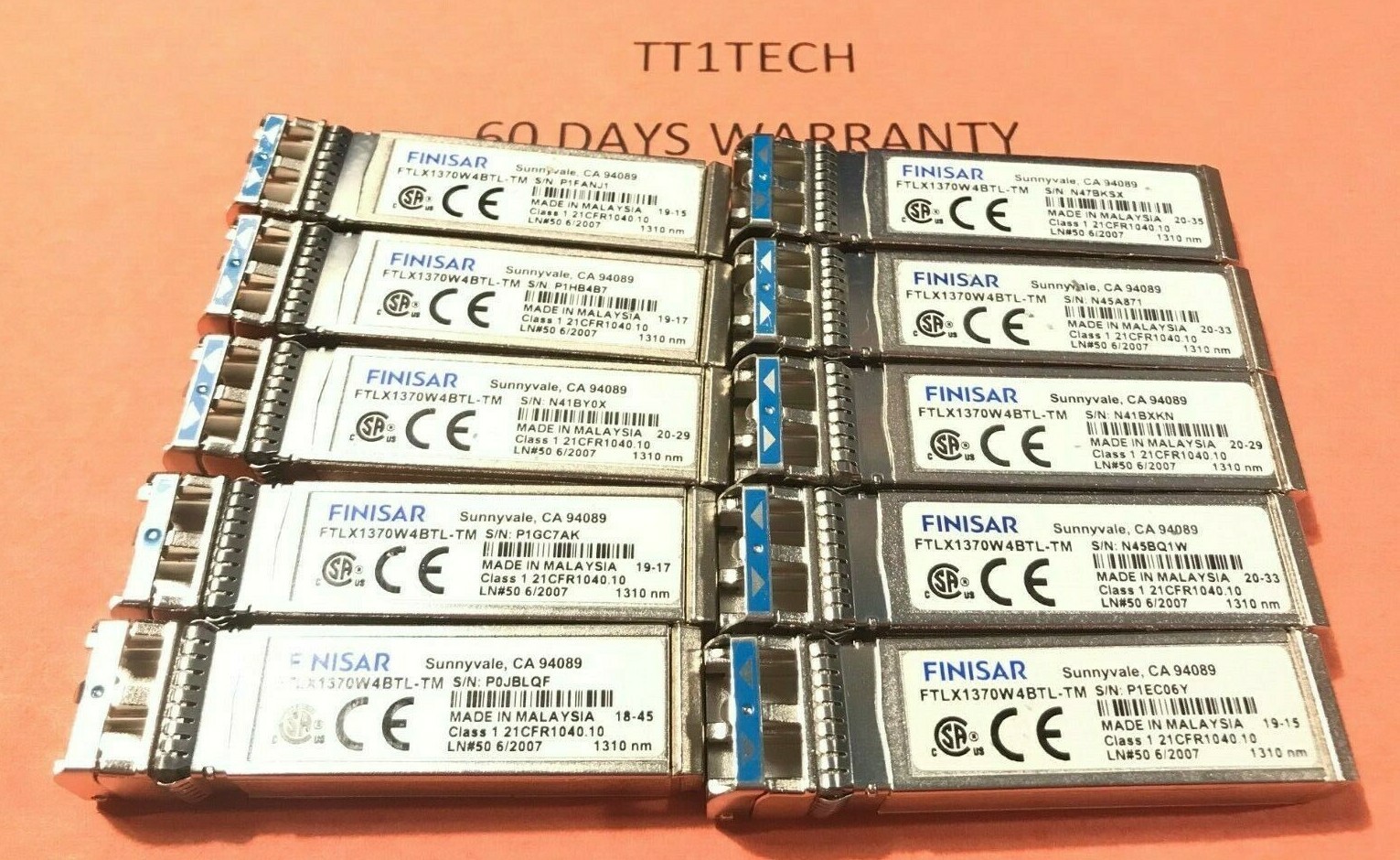 Lot of 10 Finisar FTLX1370W4BTL-TM 10GB SFP+ 1310NM TRANSCEIVER 300pcs