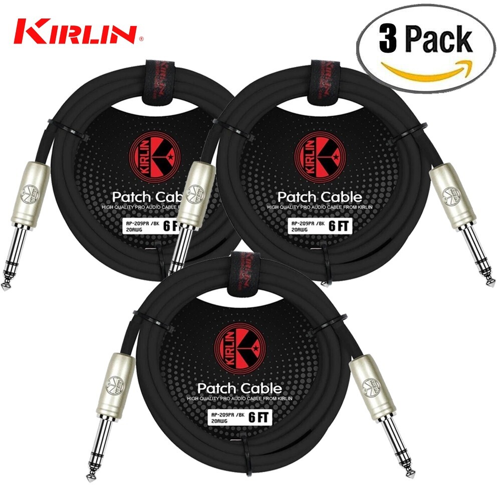 3-PACK Kirlin 6FT 1/4" TRS Plug to Same 20AWG Stereo Patch Cable AP-209 PR-06