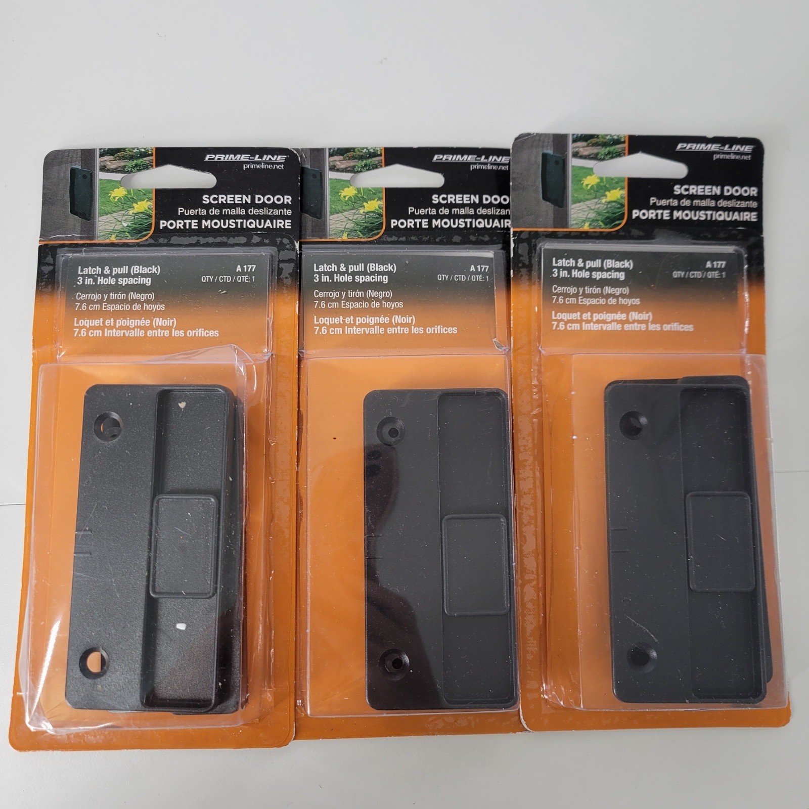 Set of 3 Prime-Line A 177 Sliding Screen Door Latch and Pull Black 3in Spacing