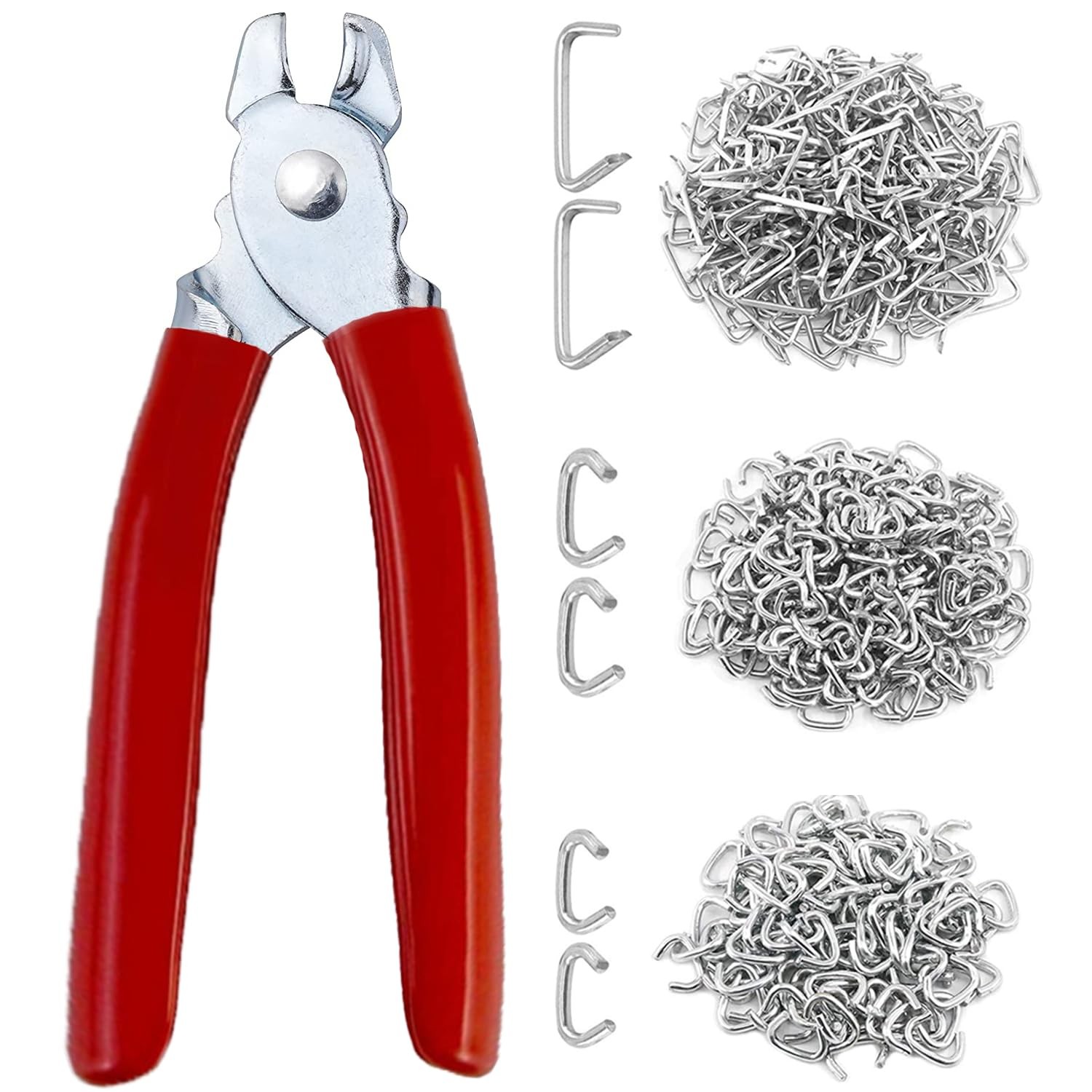 300 pcs Hog Rings with Straight Ring Pliers Kit 3/4" 1/2" 3/8 Red
