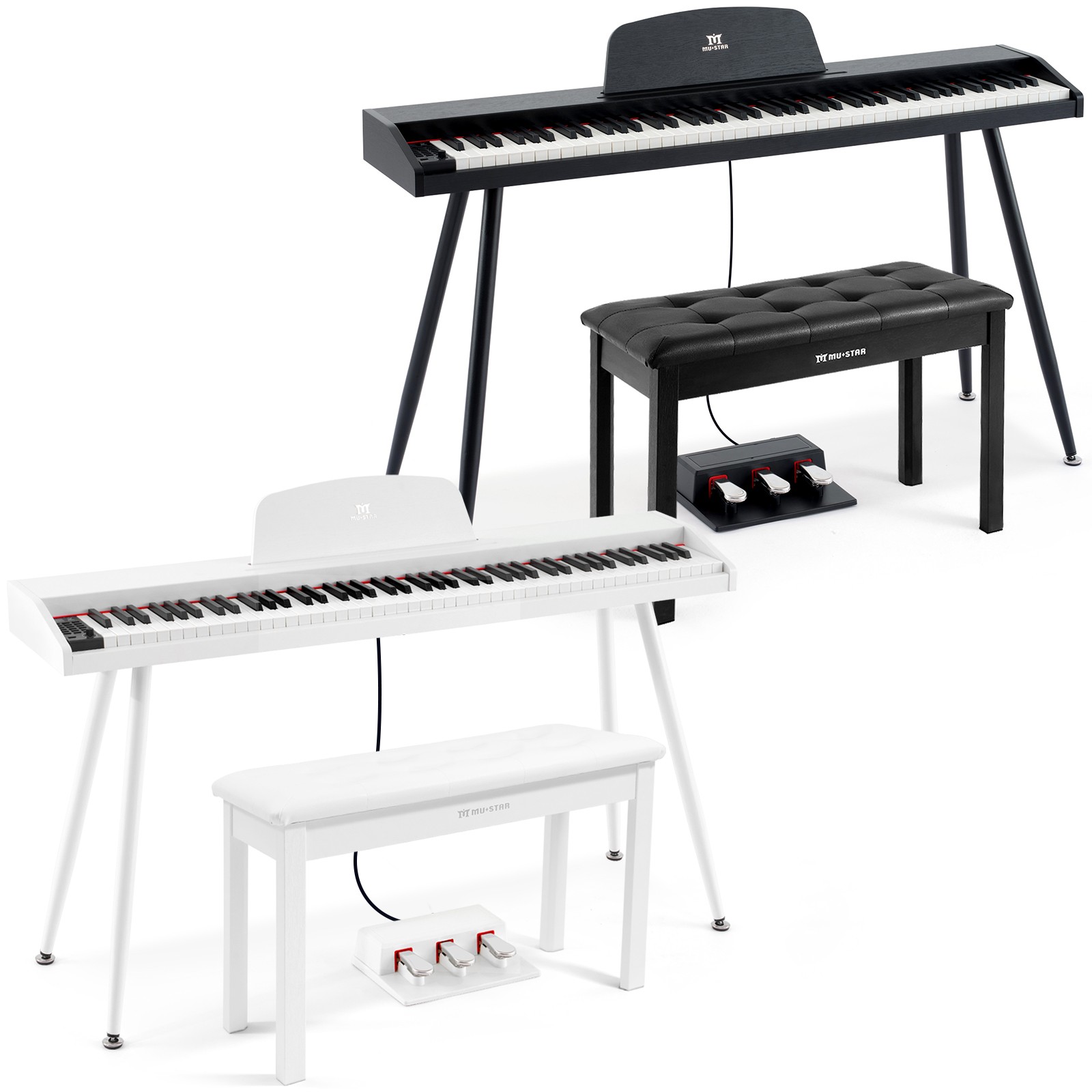 Black/White 88Key Semi Weighted Electric Digital Piano w/3 Pedal, USB/MIDI,Stool