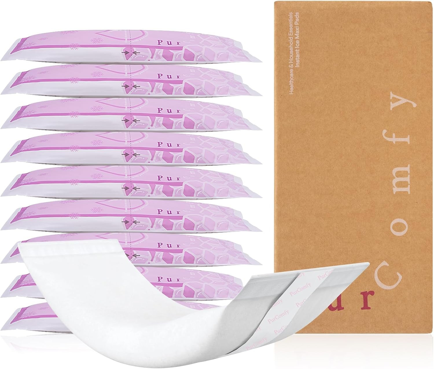Pur 2-in-1 Postpartum Pads Absorbent Instant Perineal Ice Pads for Women 10 Ct