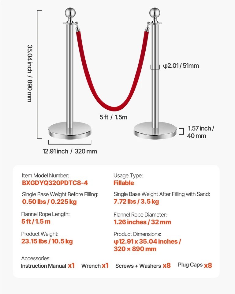 8Pcs Stanchion Posts Crowd Control Queue Barrier Sand Injection Base