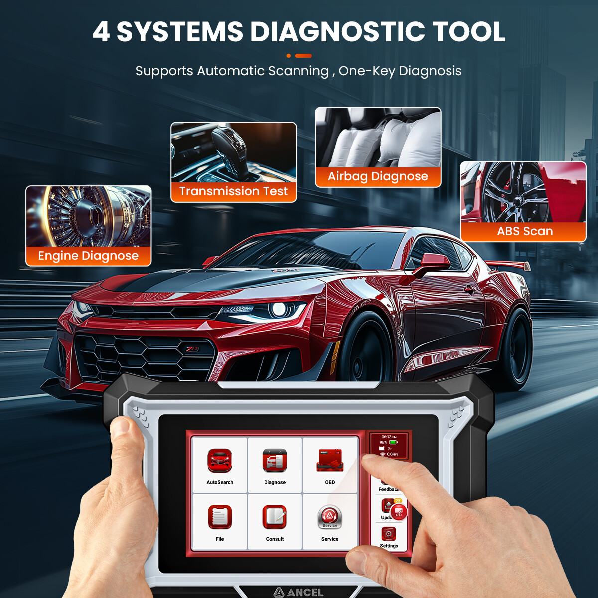 ANCEL DS100 OBD2 Scanner Check ABS SRS Transmission Engine Code Reader 7 Resets