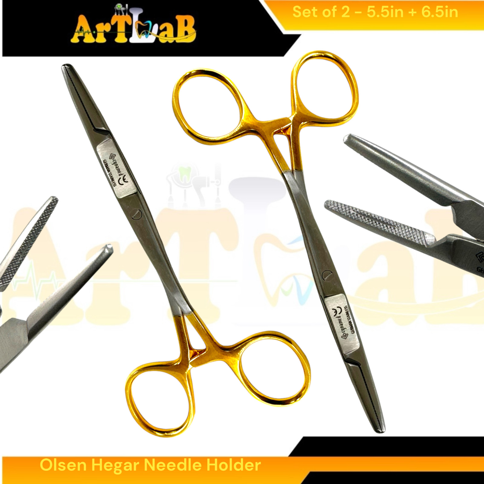 5.5in + 6.5in Olsen Hegar Needle Drivers Veterinary, Dental, Multi - Pack of 2