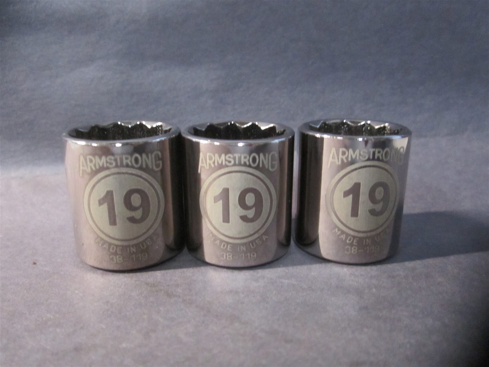Armstrong (38-119) 3/8" Drive 19mm 12 Point Manual Socket - Lot of 3