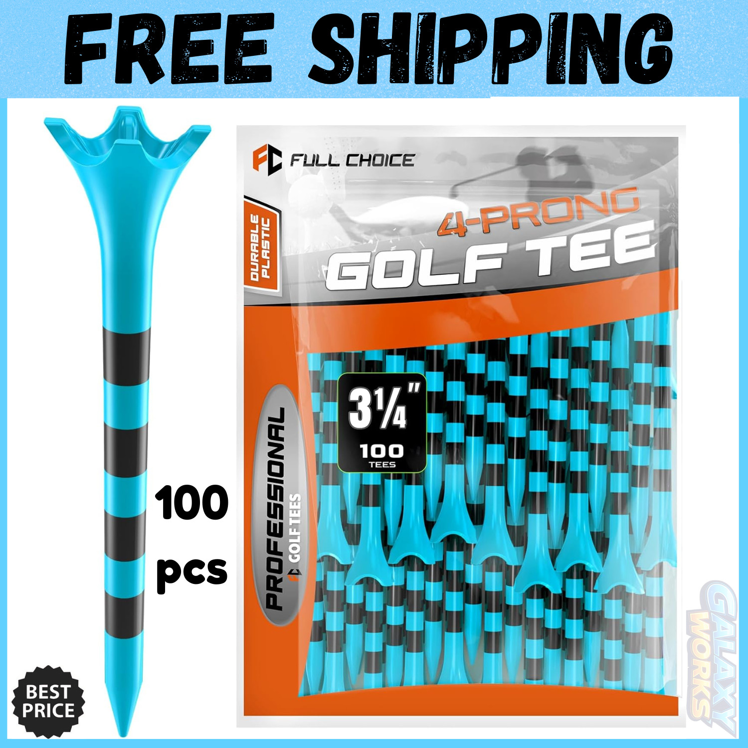 Full Choice100 Pack 3-1/4" Plastic Golf Tees, Enhanced Durability & Stability..