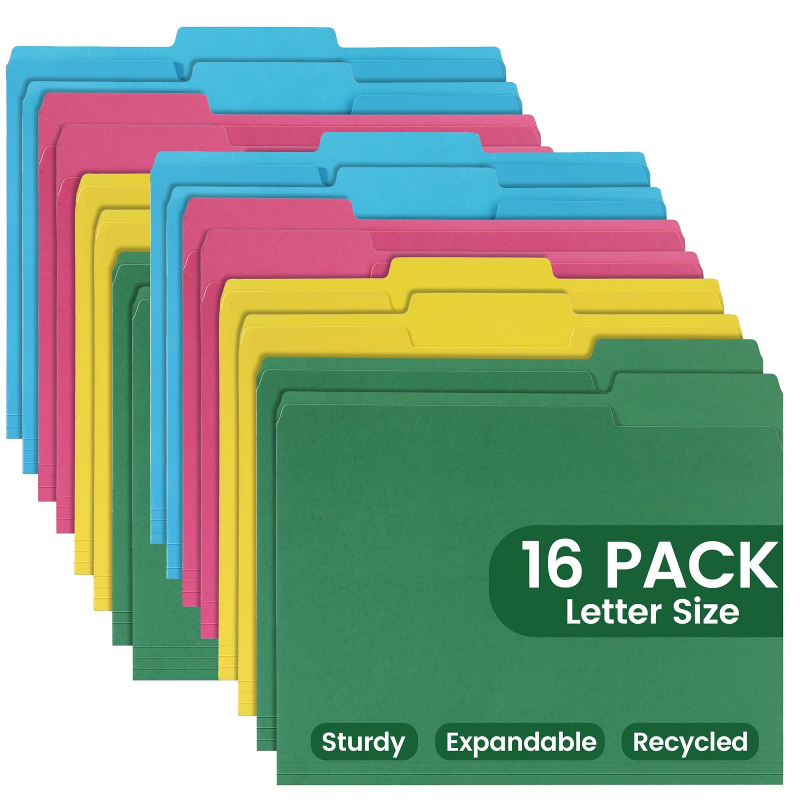 Colored File Folders 16 Packs, Letter letter size- 8.5"x11.5", 4-color Mix