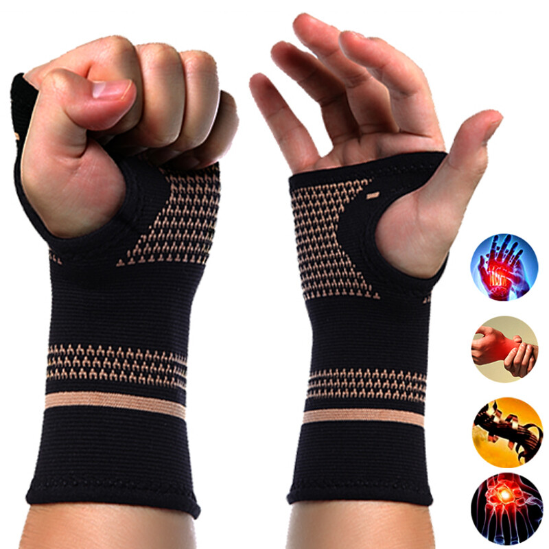 Copper Sports Wrist Band Brace Wrap Support Gym Strap Carpal Tunnel Left Right