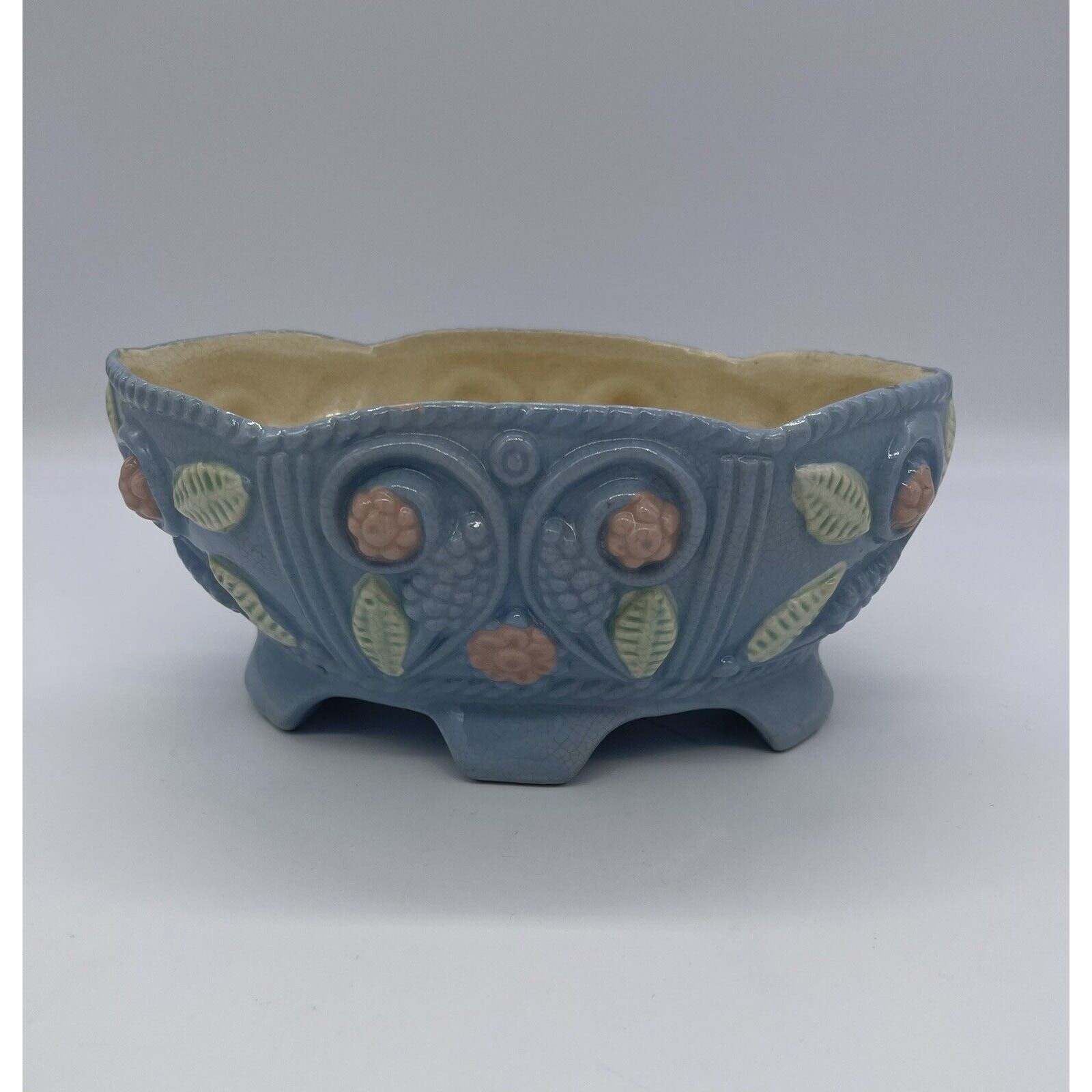 Miyata Ware Blue Planter Embossed Grapes and Leaves