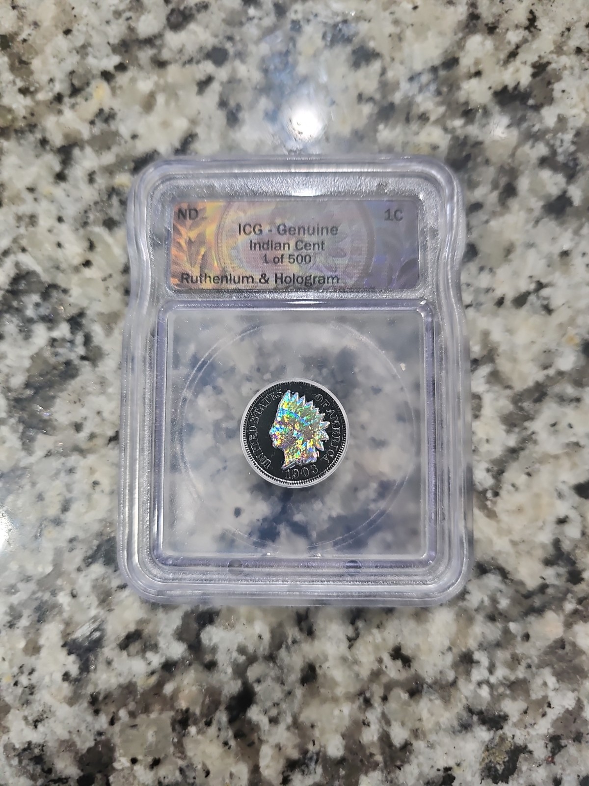 Genuine 1903 Indian Head Cent Penny Ruthenium & Hologram ICG 1 OF 500 Made!!!