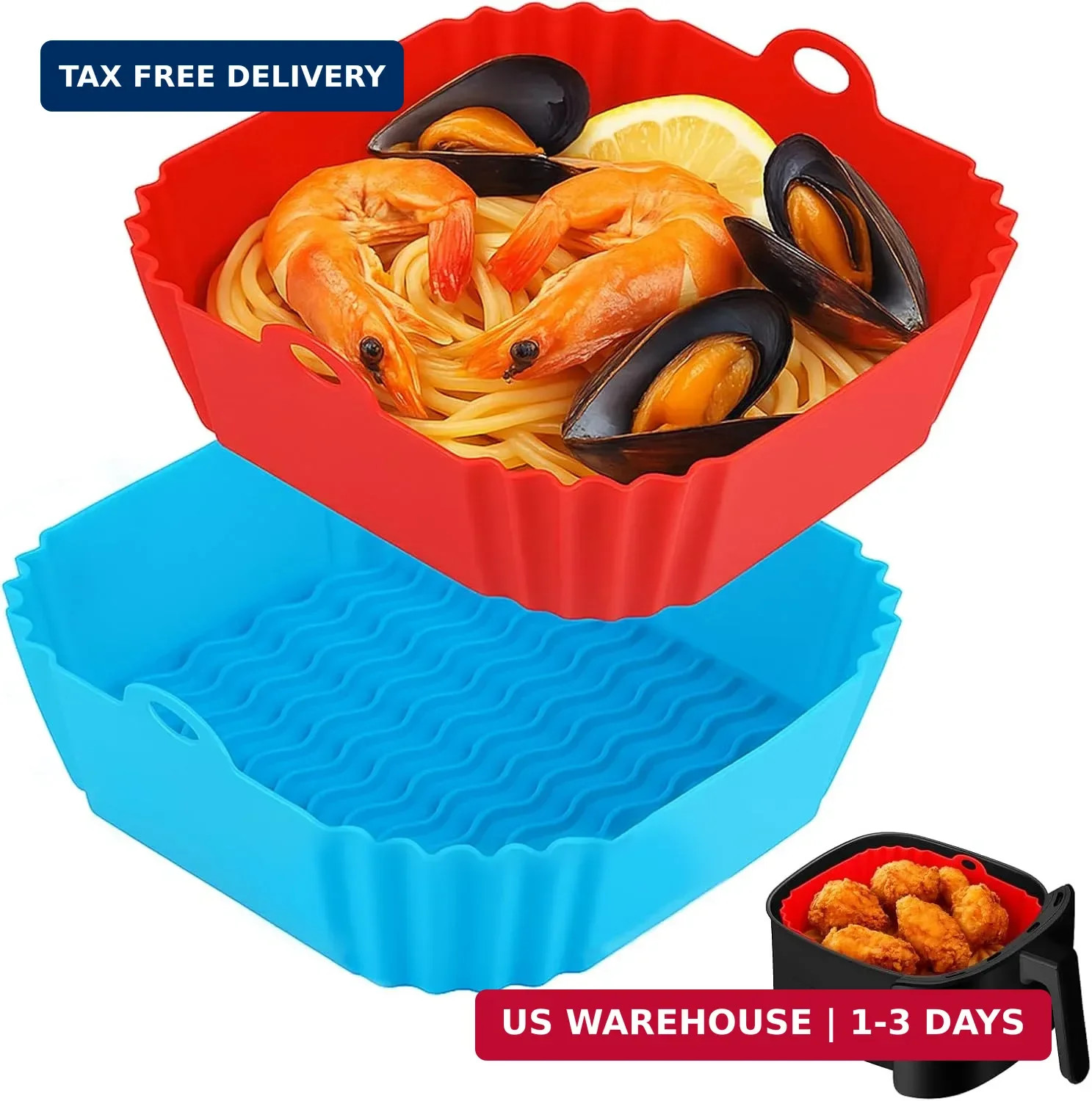 9 Inch Large Air Fryer Silicone Liners - 2 PCS Square Reusable AirFryer